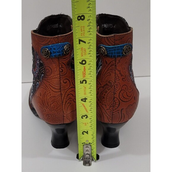Socofy Genuine Leather Multicolor BohoLaceUp ZipUp Handmade Booties Sz.9(EU-40) - Picture 5 of 8